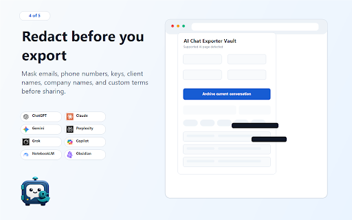 AI Chat Exporter: Local Vault :: Save AI chats locally: archive, search, redact, and export with no cloud storage.