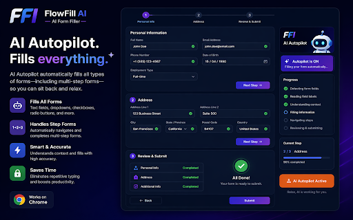 FlowFill AI – AI Form Filler & Autofill Assistant :: AI-powered autofill for forms, inputs, and multi-step workflows. Fast, smart, and effortless.