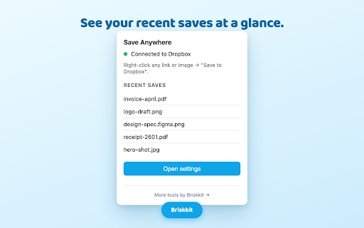 Save Anywhere — Right-Click Save to Dropbox & Google Drive :: Right-click links or images straight to Dropbox or Google Drive — 20 free saves/month, auto-sort rules, no Downloads folder.