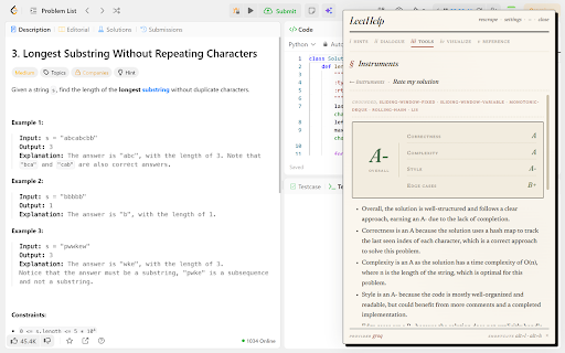 LeetHelp :: Progressive hints for LeetCode, Codeforces, HackerRank, AtCoder and CodeChef. Code rating and a 100-pattern DSA reference.