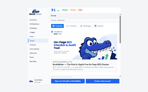 SEO Audit - RankNibbler :: Instant on-page SEO audit for any page: titles, meta, headings, links, structured data and more. No sign-up, no API key.