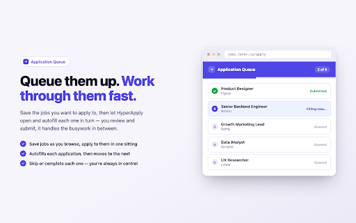 AI Job Application Autofill & Auto Apply: HyperApply :: Land job interviews faster: autofill applications, AI-answered screening questions, cover letters, and a resume match score.