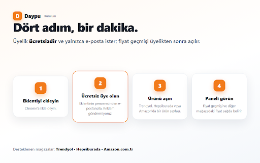 Fiyat Karşılaştırma Eklentisi — Daypu :: "İndirim" gerçek mi? Trendyol, Hepsiburada ve Amazon'da ürünün fiyat geçmişini ve diğer mağazadaki fiyatını sayfada gösterir.