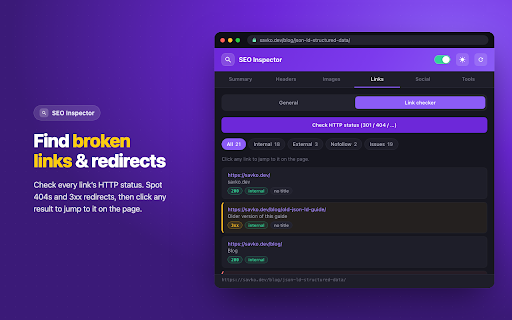 SEO Page Inspector — Meta Tags, Headings & Schema Audit :: On-page SEO audit in one click: title, meta, headings, canonical, hreflang, Open Graph and schema. No account, no telemetry.