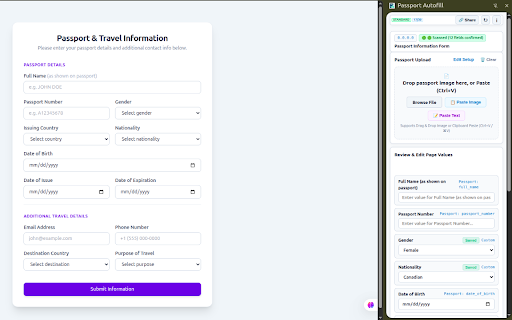 Passport Autofill :: Drag & drop a passport image and auto-fill passport fields on any visa, travel, medical, or government application form.