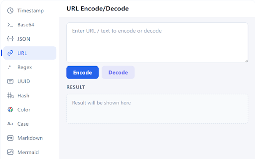 Developer Toolbox :: Developer toolkit: Timestamp, Base64, JSON, URL, Regex, UUID, Hash, Color, Markdown, Mermaid, Code Extractor & more. Offline.