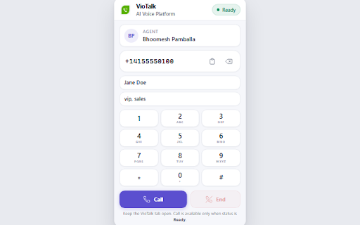 VioTalk Dialer :: Place and hang up VioTalk phone calls from Chrome using your open VioTalk web session.
