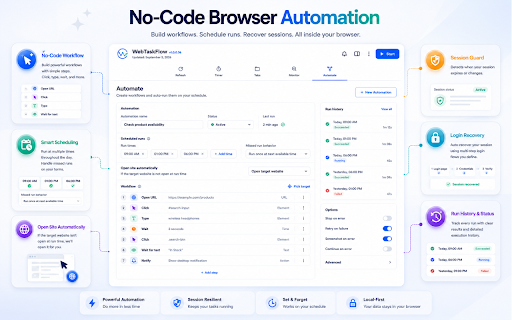 WebTaskFlow - Auto Refresh, Website Monitor & Browser Automation :: Automate the Web. Your Way. Refresh, monitor, schedule, and automate user-selected websites with local-first workflows.