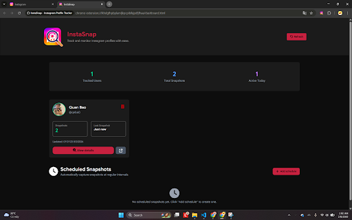 InstaSnap - Instagram Profile Tracker :: Track Instagram followers, detect unfollowers, and analyze growth trends with secure, local-only snapshots.