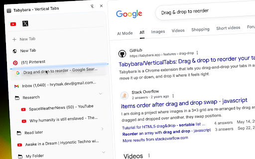 Vertical Tabs - Tabybara :: Display and manage your tabs vertically in side panel.