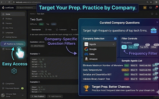 DSA Patterns for LeetCode :: Socratic hints, algo pattern cheat sheets, and company question filters for LeetCode. Works offline.