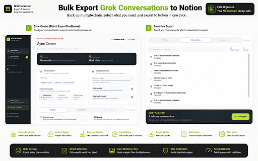 Grok to Notion :: Batch Save Grok conversations to Notion with one click. Export Grok conversations