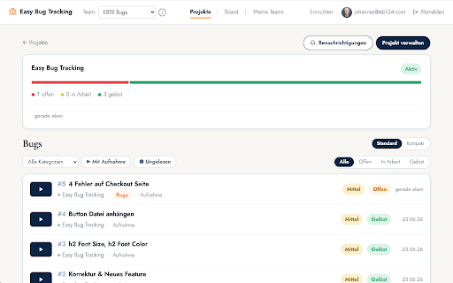 Easy Bug Tracking :: Bug-Reporting mit Screen-Recording, Annotationen und Console/Netzwerk-Capture.