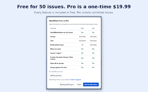 QuickMark for Jira: Issue Bookmarks & Kanban :: Bookmark Jira issues in one click. Organize them on a personal kanban board, add private notes, and open a whole list at once.