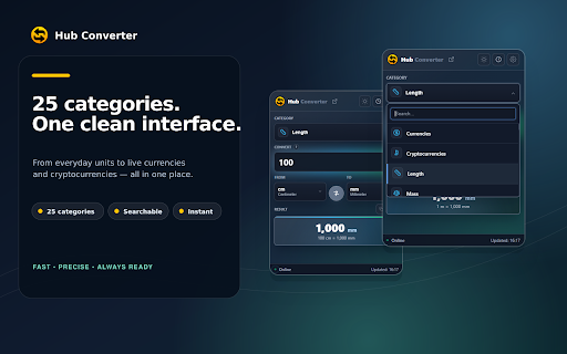 Hub Converter :: Convertissez unités, devises et cryptomonnaies instantanément, avec détection intelligente sur les pages web.