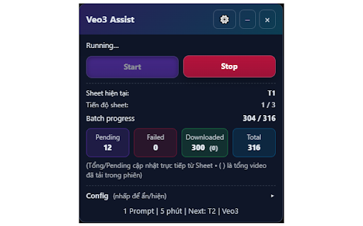 Veo Flow Pro :: Lấy prompt từ Google Sheets, gõ vào Labs Flow (Veo3), tải video về và ghi trạng thái.