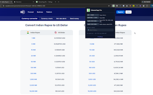 ColumnCopy Pro :: Instantly select, copy, and export HTML table columns and entire tables. Includes local pinning, history, and backup options.
