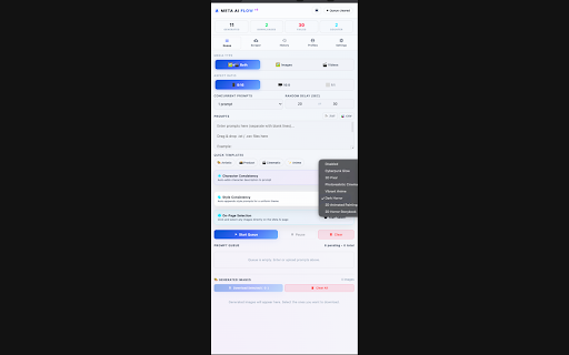 AI Flow for Meta.ai - Automator & Downloader :: Bulk generate, scrape and download images & videos from Meta AI. Watermark-free canvas extraction and queue automation.