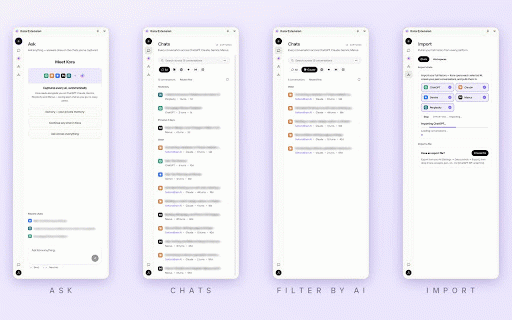 Kora for Chrome :: One memory for every AI. Kora captures your ChatGPT, Claude, Gemini, Perplexity & Manus chats so you can search and continue them.