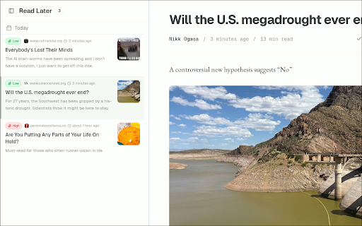 Readspace – RSS Feed Finder & Read Later :: Find and follow RSS or Atom feeds on any website, save articles to read later, and sync everything across web and mobile.