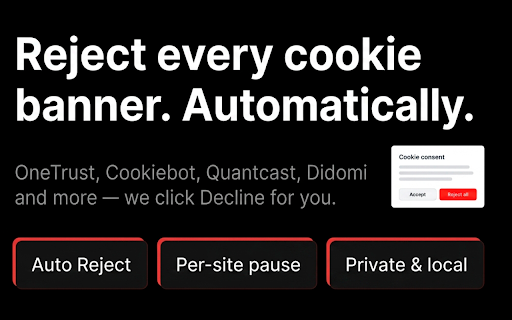 I don't want your Cookies :: Automatically rejects cookie consent banners. No Accept All. No dark patterns. Just decline.