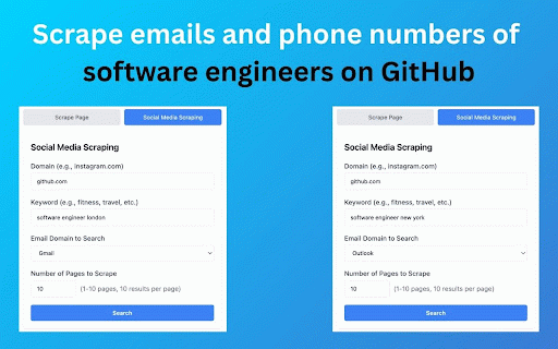 EmailMaster - Email & Phone Number Scraper :: Email and phone number scraper with Google dork search capabilities for social media lead scraping.