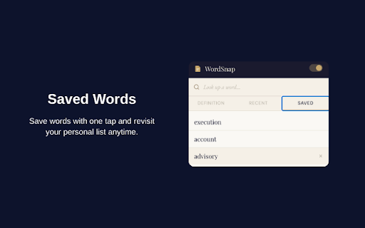 WordSnap — English Dictionary :: Instant English definitions, pronunciation & examples. Highlight any word on any page — click WordSnap to look it up in seconds.