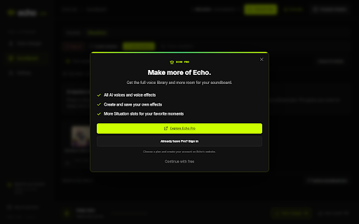 Echo Lite: Voice Changer for Chrome :: Free voice changer for Chrome calls with live AI voices, voice effects and a soundboard for Discord and Google Meet.