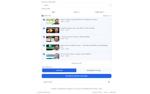 TubeScript :: Save YouTube transcripts and subtitles as TXT or ZIP files. Bulk download captions from entire channels.