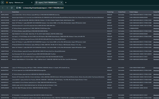 Walmart Scraper: Export Search Results, Products, Reviews & more :: Scrape Listings, Prices, Reviews, and more from Walmart, with options to export in formats such as CSV, Excel, JSON, and others.