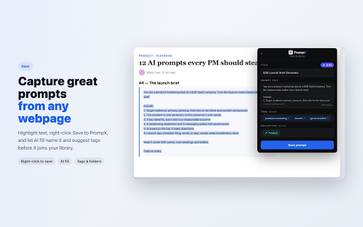 PrompX :: Browse, inject & save AI prompts from your PrompX library