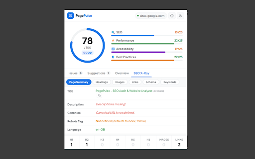 PagePulse – SEO Audit, Performance & Website Analyzer :: Audit any website for SEO, Performance, Accessibility & Best Practices. Score out of 100 with fixes, history, and SEO X-Ray.
