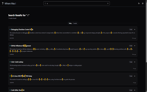 Where Was I :: A Chrome extension that remembers your sessions by capturing tabs, grouping them into sessions, with AI-powered summaries.