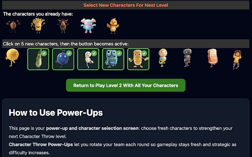 Character Throw :: Launch characters from the bottom to hit the board. Hold to charge power, release to throw!