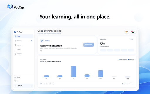 VocTap :: Look up English words on YouTube and supported subtitle sites, then save them for review.