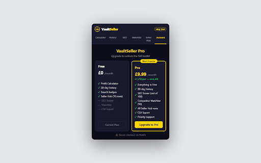 VaultSeller — eBay Seller Tools :: Profit calculator, price history, competitor analysis & listing optimiser for eBay sellers.