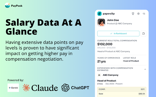 PayPeek: instant salary check on job postings and professional profiles :: Compare paychecks of your connections and build your personal paycheck leaderboard.