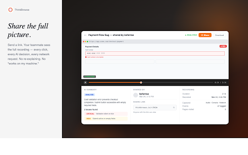 ThinkRun: Screen Recorder for AI Agents :: Screen recorder for AI coding agents: turn a browser session into structured context your agent can act on.