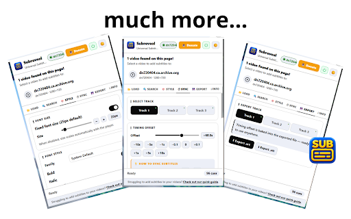 Subreveal – Add subtitles to any video, movie, or series :: Subtitles on any web video or local file: 3 tracks, built-in search, custom fonts, styling and export.