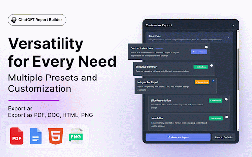 ChatGPT Report Builder :: Transform any AI chat into polished web reports and websites. Password protection, analytics, and prompt tools included.