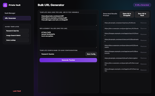 Private Bookmarks :: Securely store and manage bookmarks separate from your browser's history, encrypted using a master password.