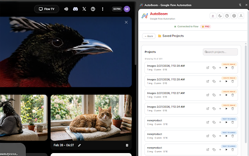 AutoBoom - Google Flow Automation :: Automate batch image and video generation in Google Flow. Fast-fire prompts, chain mode, and AI prompt rewriting.