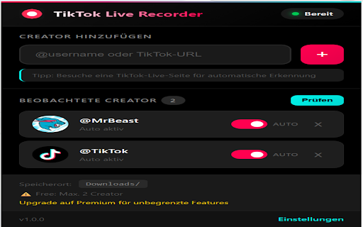 DanceTok Live Recorder :: Record TikTok, Twitch, Kick, & Douyin live streams automatically. Monitor creators, auto-record in the background, and save locally.