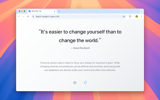 Wise Man Tab :: Chrome extension replacing new tab with inspirational quotes featuring favorites, themes, and customizable display