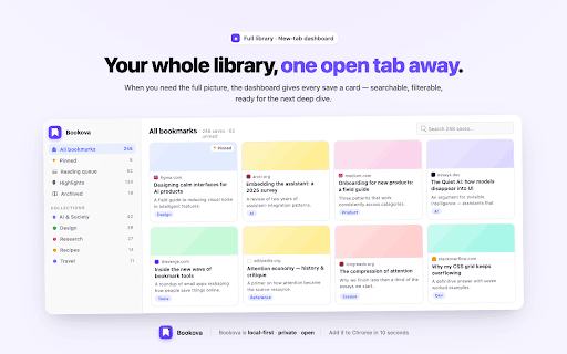 Bookova :: AI-powered bookmark manager with fuzzy search, collections, and local LLM analysis