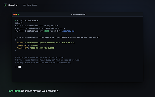 Threadport :: Carry your ChatGPT or Claude chat into Cursor, Claude Desktop, Claude Code, and Windsurf via MCP.