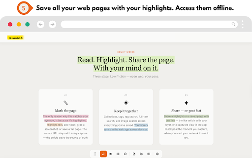 Gleanit :: Capture, retrieve, and use anything on the internet; Also see what you captured on that live page when you need to.