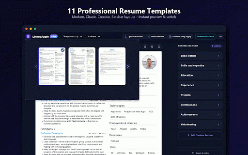 LinkedApply Pro :: AI LinkedIn job assistant with built-in Resume Builder, 11 ATS templates, auto Easy Apply, and resume tailoring
