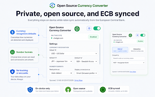 Open Source Currency Converter :: Convert currency amounts on any webpage to your preferred currency. Rates from the European Central Bank.