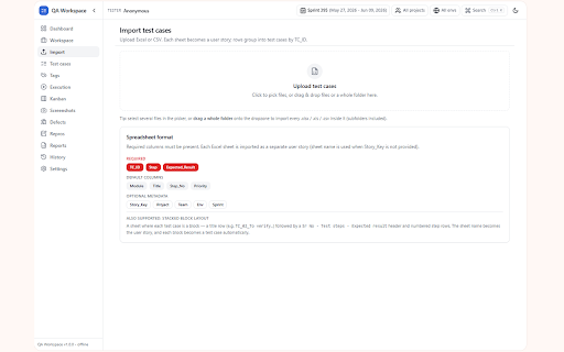 QA Workspace :: A professional browser-native QA execution workspace for manual testers and SDETs. Offline-first.
